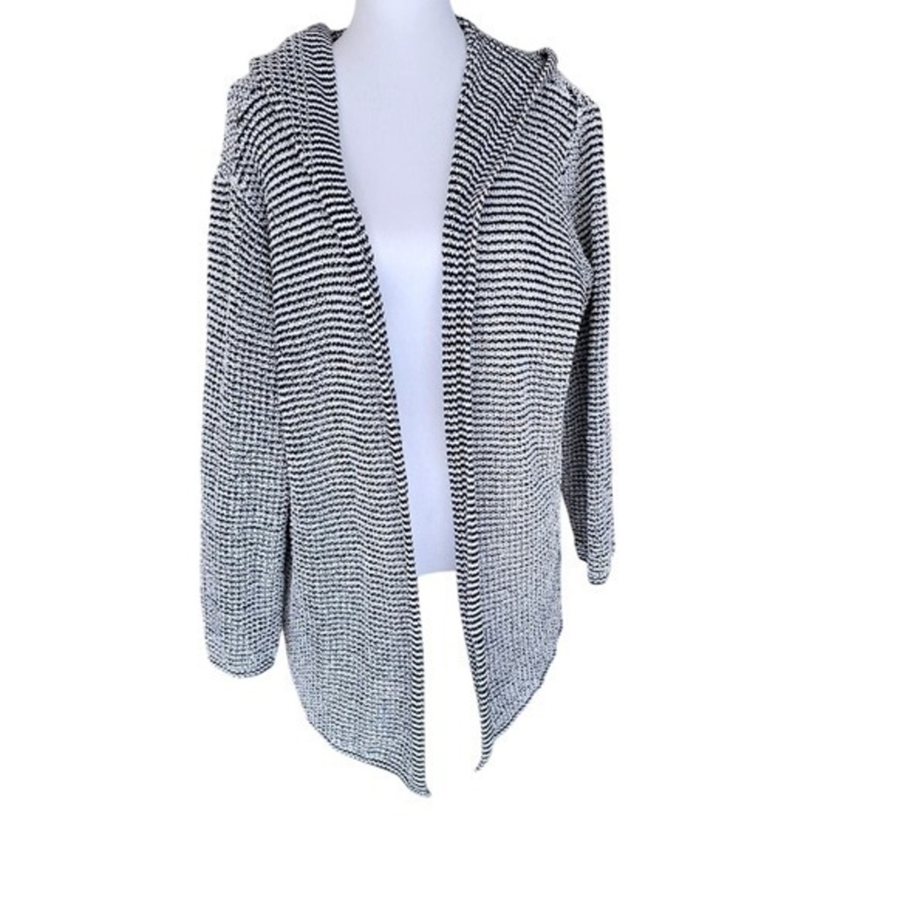Artelier Nicole Miller Striped Hooded Open Front Cardigan Sweater L